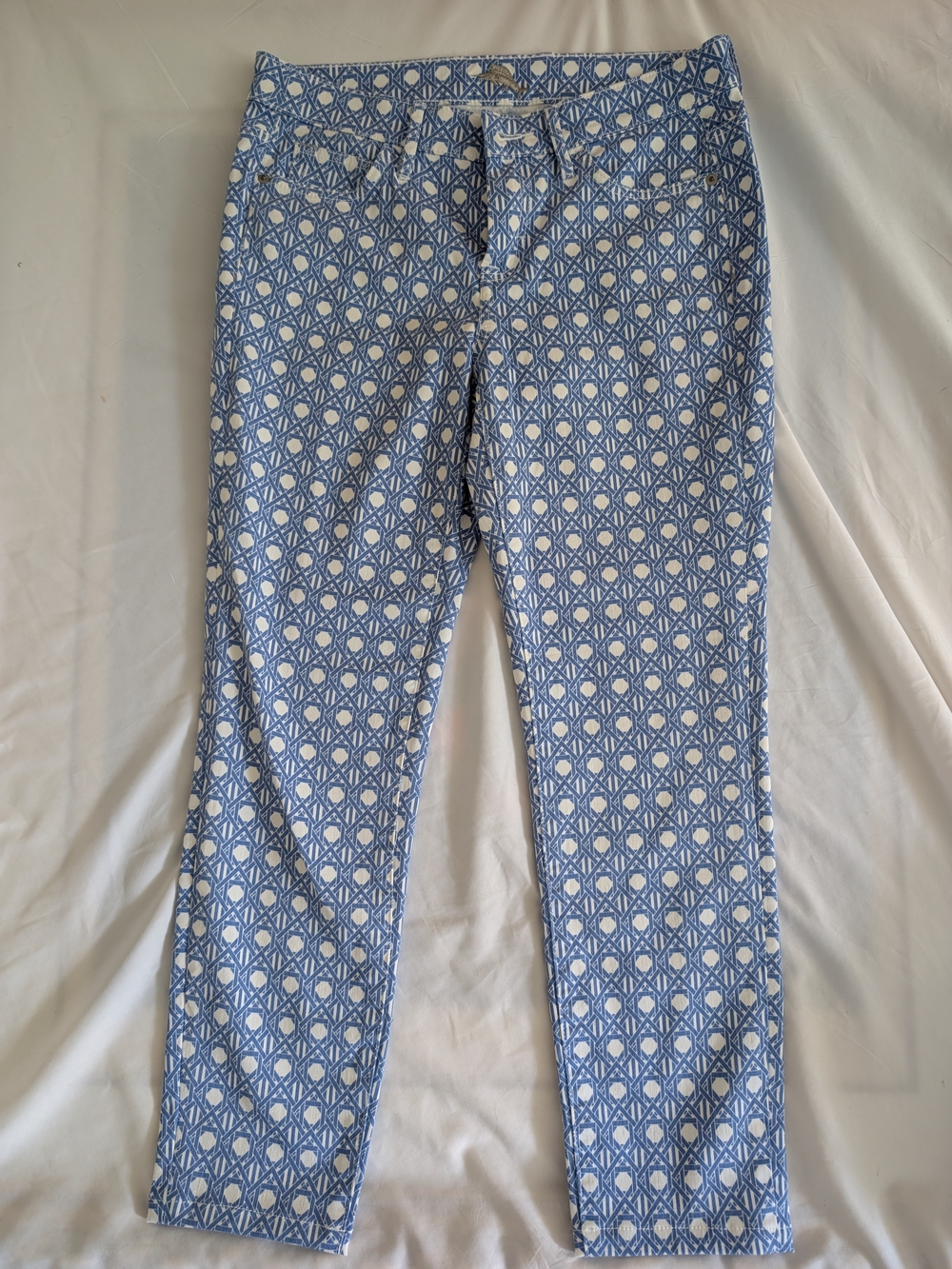 Tommy Bahama Blue and White Geometric Skinny Jeans